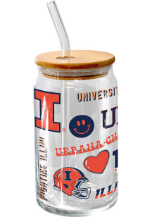 Orange Illinois Fighting Illini 16oz Local Glass Can Pint Glass