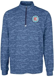 Cutter and Buck Chicago Fire Mens Navy Blue Traverse Camo Long Sleeve Qtr Zip Pullover