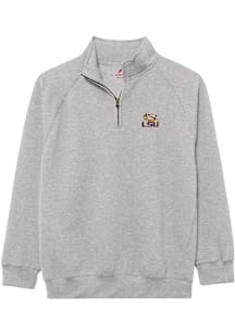 LSU Tigers Mens Grey Essentials Embroidery Long Sleeve Qtr Zip Pullover