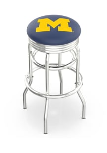 Black Michigan Wolverines Double-Ring Swivel Chrome Pub Stool