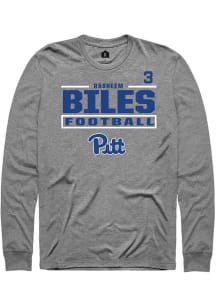 Rasheem Biles Mens Graphite Pitt Panthers NIL Stacked Box Long Sleeve Player T Shirt