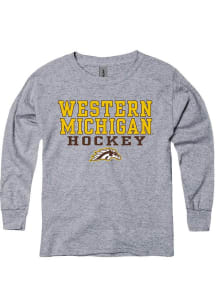 Youth Grey Western Michigan Broncos Bold Straight Logo Long Sleeve Hooded Sweatshirt