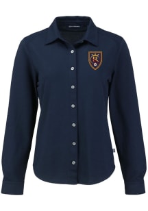 Cutter and Buck Real Salt Lake Womens Advantage Soft Pique Long Sleeve Navy Blue Dress Shirt