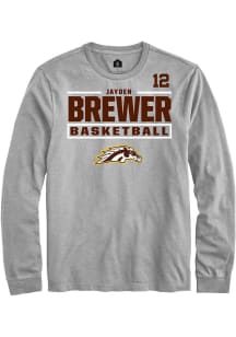 Jayden Brewer Mens Grey Western Michigan Broncos NIL Stacked Box Long Sleeve Player T Shirt