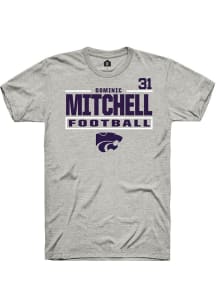Dominic Mitchell Rally Mens Ash K-State Wildcats NIL Stacked Box Player T Shirt