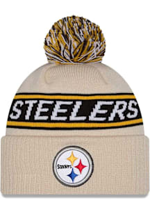New Era Pittsburgh Steelers White DL Team Slogan Pom Cuff Mens Knit Hat