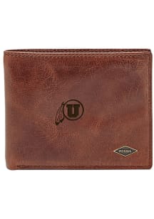 Utah Utes Fossil Leather FlipID Mens Bifold Wallet