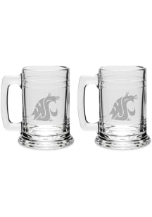 Washington State Cougars Hand Etched Crystal 15oz Colonial Tankard Set Stein
