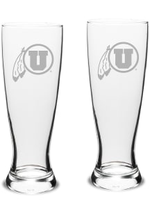 Utah Utes Hand Etched Crystal 23oz Set Pilsner Glass