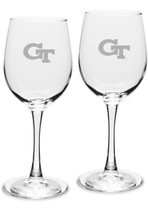 GA Tech Yellow Jackets Hand Etched Crystal 12oz Set Wine Glass