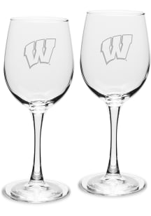 Wisconsin Badgers Hand Etched Crystal 12oz Set Wine Glass