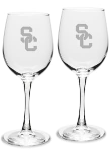 USC Trojans Hand Etched Crystal 12oz Set Wine Glass