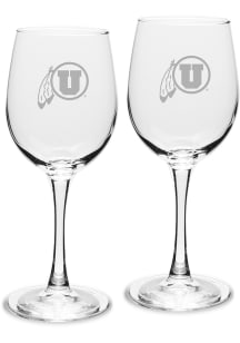 Utah Utes Hand Etched Crystal 12oz Set Wine Glass