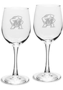 Maryland Terrapins Hand Etched Crystal 12oz Set Wine Glass