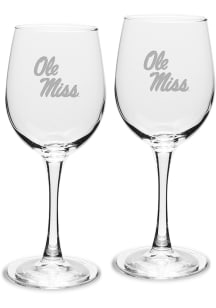 Ole Miss Rebels Hand Etched Crystal 12oz Set Wine Glass