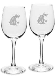 Washington State Cougars Hand Etched Crystal 12oz Set Wine Glass