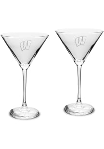 Wisconsin Badgers Hand Etched Crystal 10oz Set Martini Glass