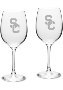 USC Trojans Hand Etched Crystal 16oz Set Wine Glass