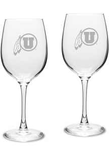 Utah Utes Hand Etched Crystal 16oz Set Wine Glass