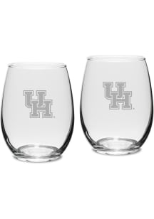 Houston Cougars Hand Etched Crystal 15oz Set Stemless Wine Glass