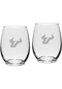 South Florida Bulls Hand Etched Crystal 15oz Set Stemless Wine Glass