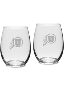 Utah Utes Hand Etched Crystal 15oz Set Stemless Wine Glass