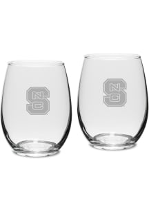 NC State Wolfpack Hand Etched Crystal 15oz Set Stemless Wine Glass