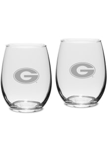 Georgia Bulldogs Hand Etched Crystal 15oz Set Stemless Wine Glass