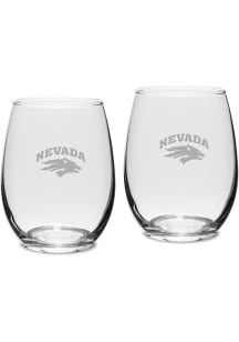 Nevada Wolf Pack Hand Etched Crystal 15oz Set Stemless Wine Glass