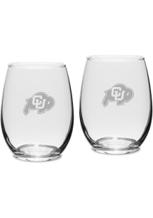 Colorado Buffaloes Hand Etched Crystal 15oz Set Stemless Wine Glass