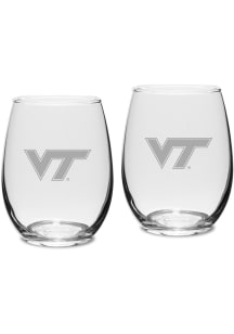 Virginia Tech Hokies Hand Etched Crystal 15oz Set Stemless Wine Glass