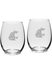 Washington State Cougars Hand Etched Crystal 15oz Set Stemless Wine Glass