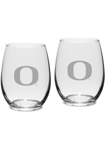 Oregon Ducks Hand Etched Crystal 15oz Set Stemless Wine Glass