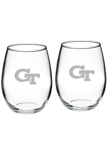 GA Tech Yellow Jackets Hand Etched Crystal 22oz Set Stemless Wine Glass