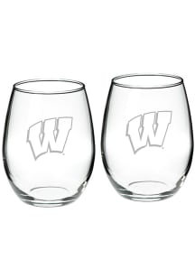 Wisconsin Badgers Hand Etched Crystal 22oz Set Stemless Wine Glass