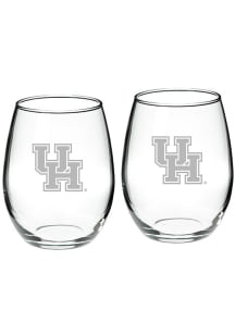 Houston Cougars Hand Etched Crystal 22oz Set Stemless Wine Glass