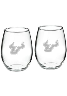 South Florida Bulls Hand Etched Crystal 22oz Set Stemless Wine Glass