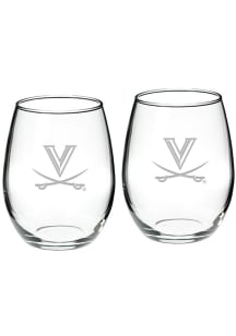 Virginia Cavaliers Hand Etched Crystal 22oz Set Stemless Wine Glass
