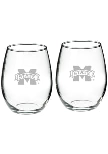 Mississippi State Bulldogs Hand Etched Crystal 22oz Set Stemless Wine Glass