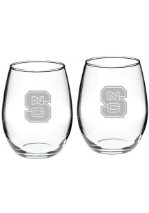 NC State Wolfpack Hand Etched Crystal 22oz Set Stemless Wine Glass