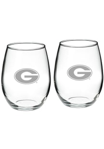 Georgia Bulldogs Hand Etched Crystal 22oz Set Stemless Wine Glass