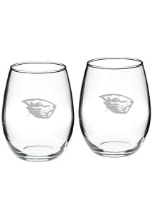 Oregon State Beavers Hand Etched Crystal 22oz Set Stemless Wine Glass