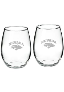 Nevada Wolf Pack Hand Etched Crystal 22oz Set Stemless Wine Glass