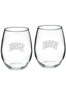 UNLV Runnin Rebels Hand Etched Crystal 22oz Set Stemless Wine Glass