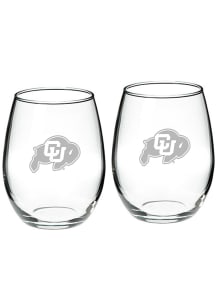 Colorado Buffaloes Hand Etched Crystal 22oz Set Stemless Wine Glass