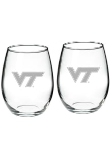 Virginia Tech Hokies Hand Etched Crystal 22oz Set Stemless Wine Glass