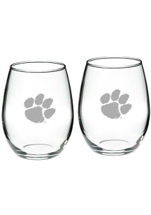 Clemson Tigers Hand Etched Crystal 22oz Set Stemless Wine Glass