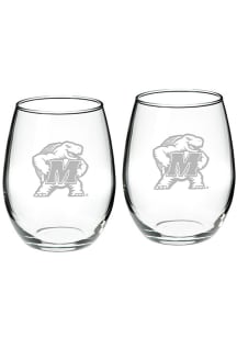 Maryland Terrapins Hand Etched Crystal 22oz Set Stemless Wine Glass