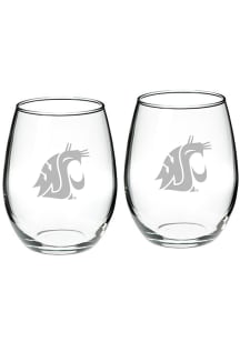 Washington State Cougars Hand Etched Crystal 22oz Set Stemless Wine Glass