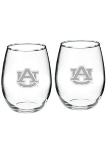 Auburn Tigers Hand Etched Crystal 22oz Set Stemless Wine Glass
